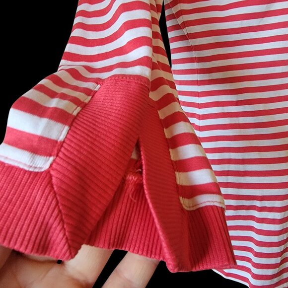 Red & White Striped 3/4 Sleeve Tunic Top With Notch Collar Size S - Picture 4 of 16
